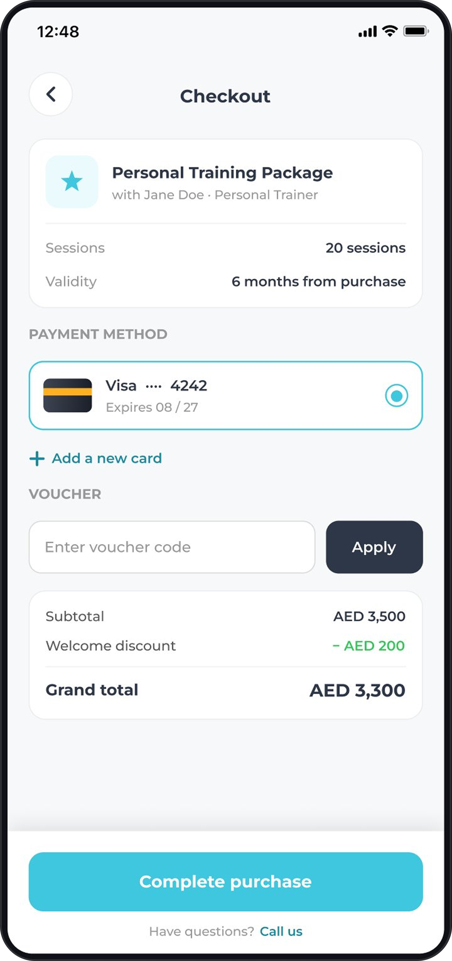 Checkout screen