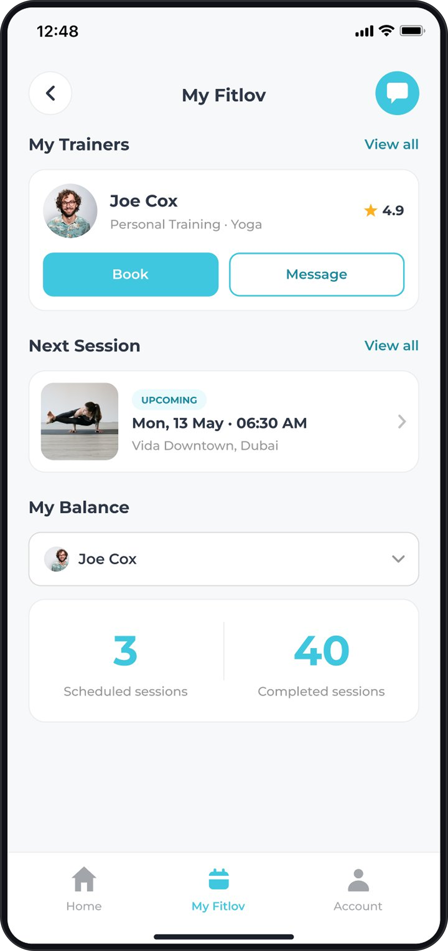 My Fitlov dashboard screen