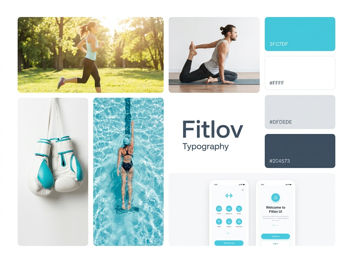 Fitlov moodboard, photography, type and colour direction