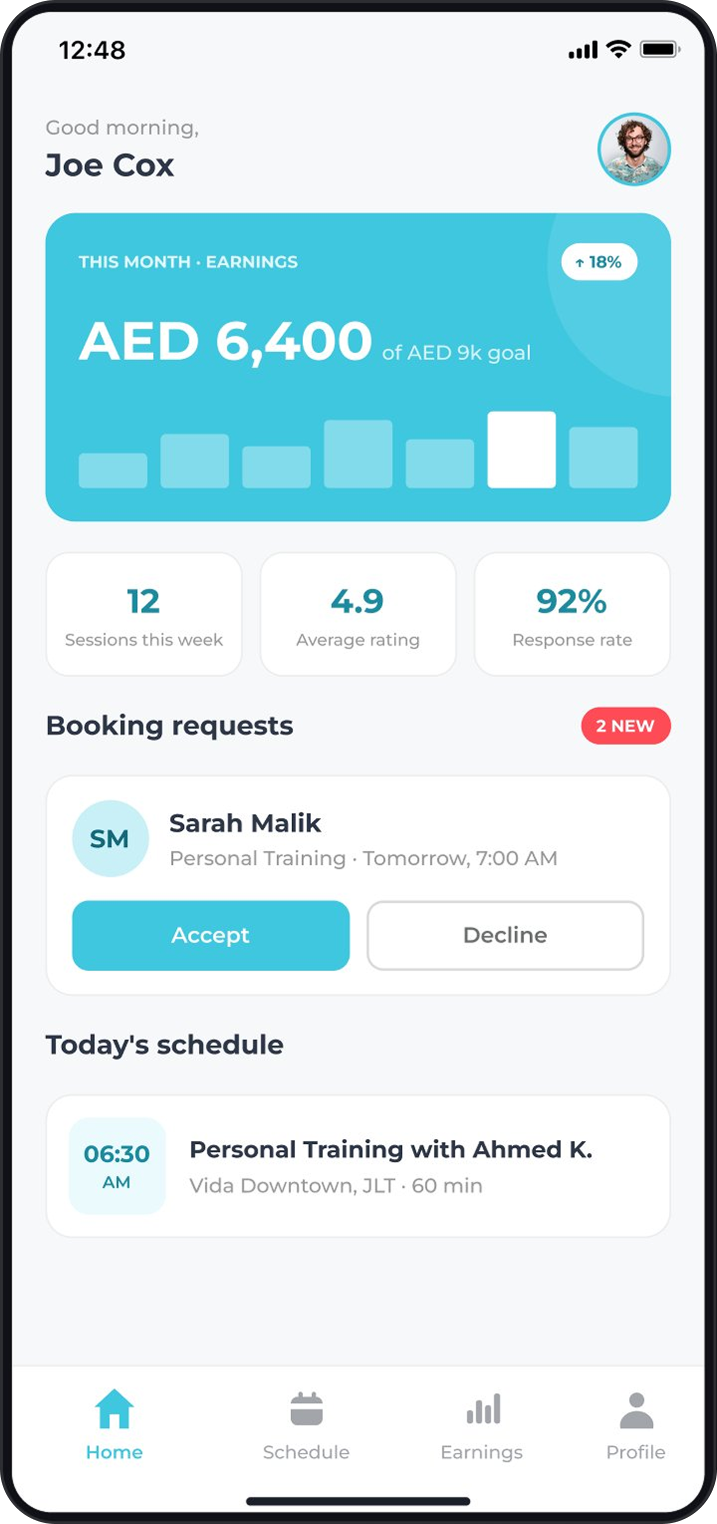 Trainer dashboard screen