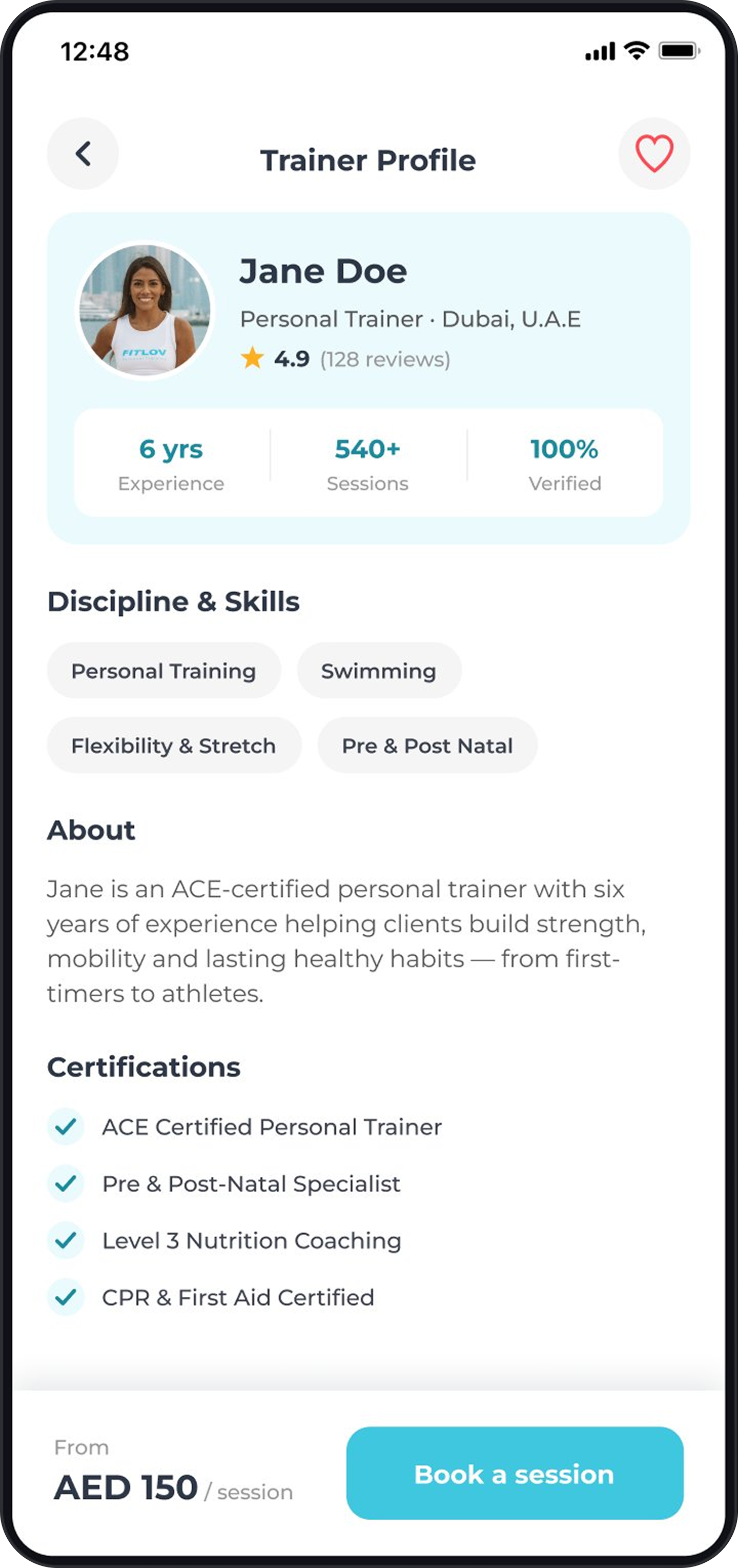 Trainer profile screen